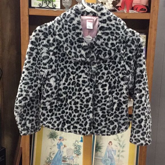 7-8 Gymboree black & gray fuzzy coat - Picture 1 of 4